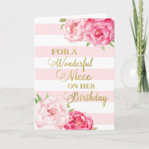Tarjeta de cumpleaños de sobrina para tiras y flor