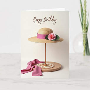 Tarjeta de cumpleaños de sombrero de paja dulce
