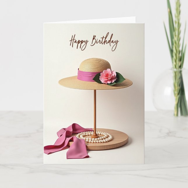 Tarjeta de cumpleaños de sombrero de paja dulce (Anverso)