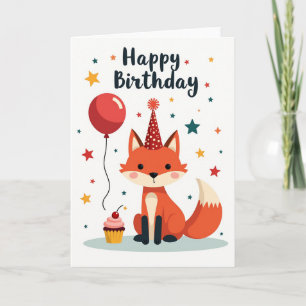 Tarjeta de cumpleaños de sombrero de zorro festivo