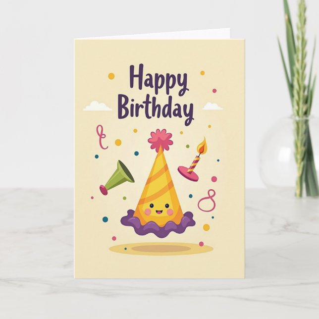Tarjeta de cumpleaños de sombrero sonriente capric (Anverso)