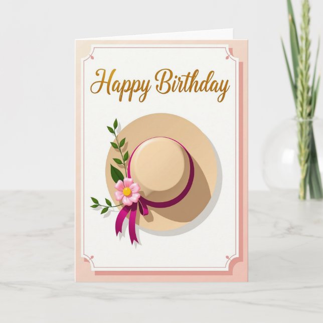 Tarjeta de cumpleaños de sombrero y floral (Anverso)