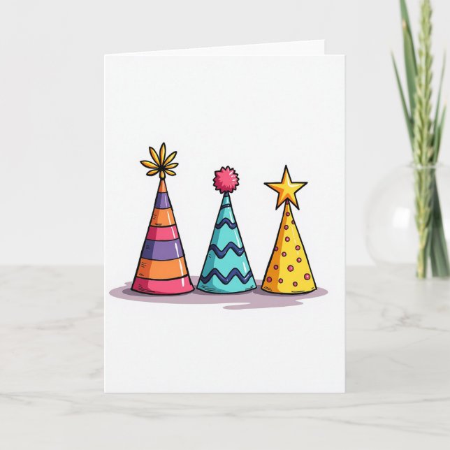 Tarjeta de cumpleaños de sombreros de fiesta vibra (Anverso)