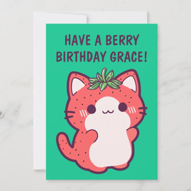 TARJETA DE CUMPLEAÑOS DE STRAWBERRY CAT (Anverso)