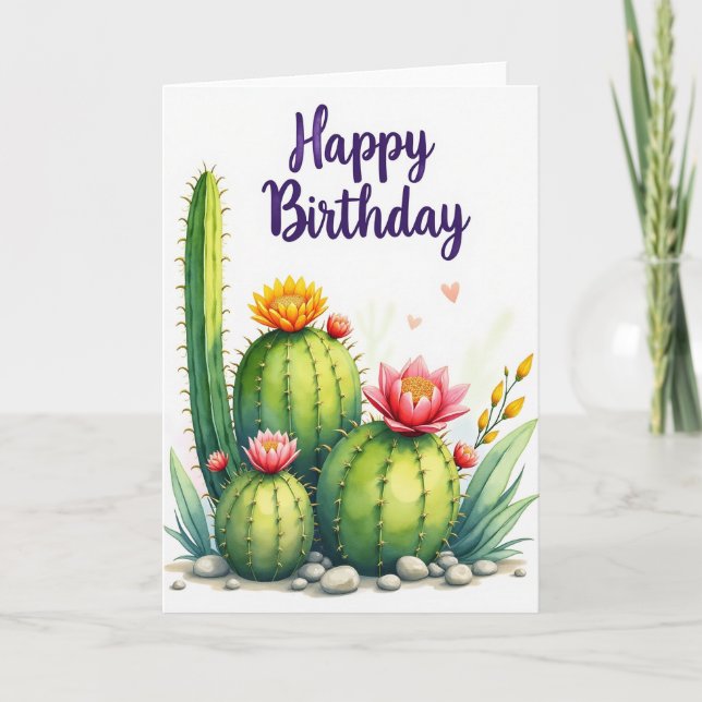 Tarjeta de cumpleaños de suculentas alegres (Anverso)