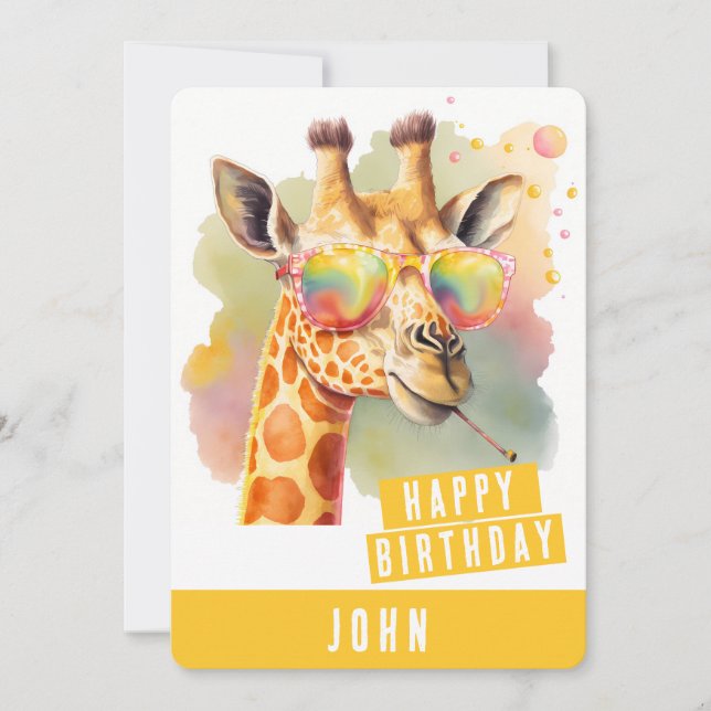 Tarjeta de cumpleaños de Summer Vibes Giraffe (Anverso)