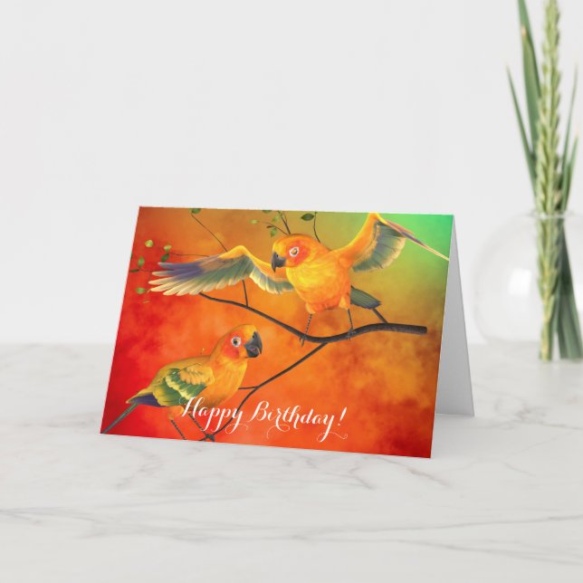 Tarjeta de cumpleaños de Sun Conures de los loros (Anverso)