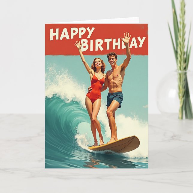 Tarjeta de cumpleaños de surf alegre (Anverso)