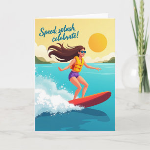 Tarjeta de cumpleaños de surf alegre