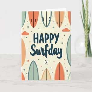 Tarjeta de cumpleaños de surf costero