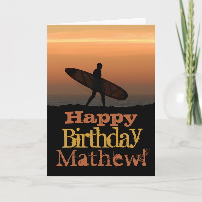 Tarjeta de cumpleaños de surfista personalizable (Anverso)