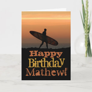Tarjeta de cumpleaños de surfista personalizable