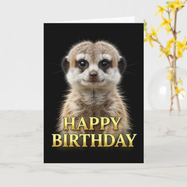 TARJETA DE CUMPLEAÑOS DE SURICATA CON PRIMER PLANO (flor amarilla)