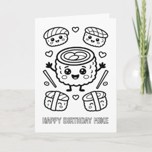 tarjeta de cumpleaños de sushi plegada para colore