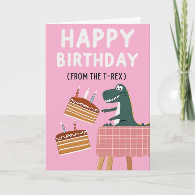 Tarjeta de cumpleaños de T-Rex con mensaje diverti (Anverso)