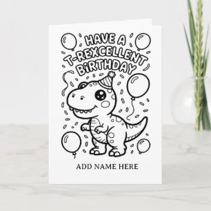 tarjeta de cumpleaños de t-rex plegable para color