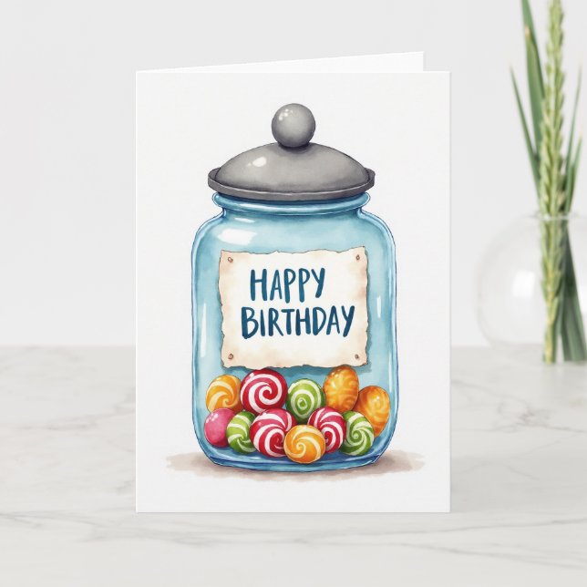Tarjeta de cumpleaños de tarro de acuarela (Anverso)