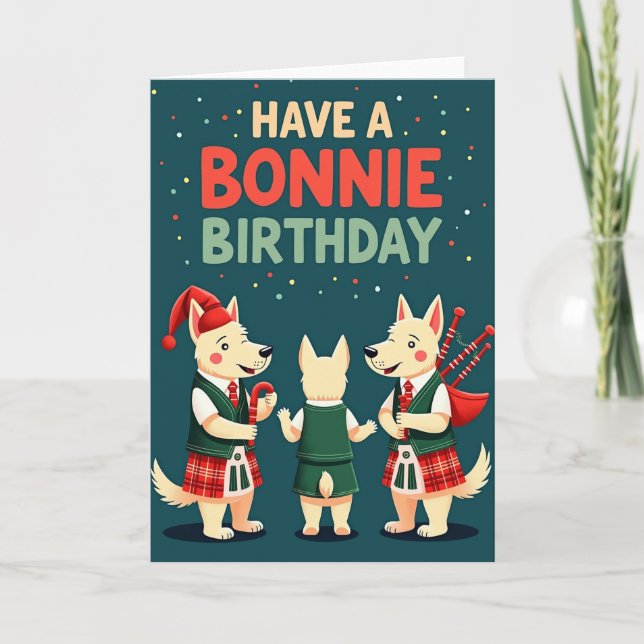 Tarjeta de cumpleaños de Tartan Pups (Anverso)