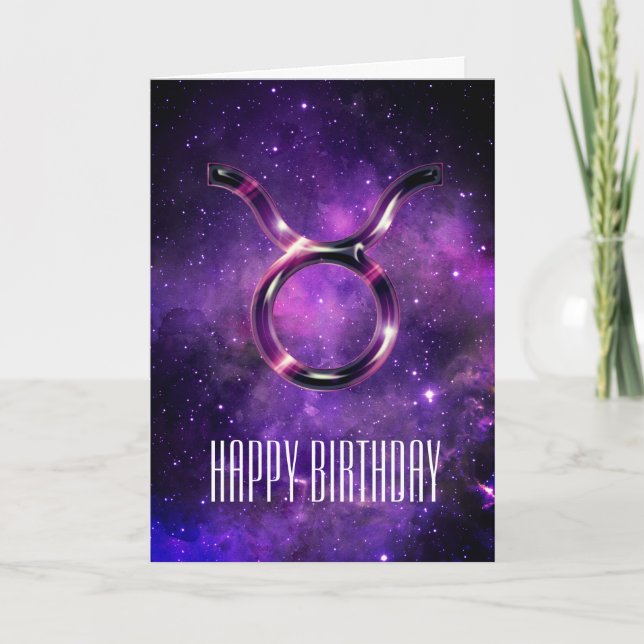 Tarjeta de cumpleaños de Taurus Purple Space (Anverso)