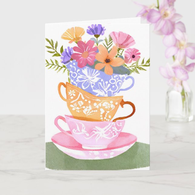 TARJETA DE CUMPLEAÑOS DE TAZA DE TÉ (Orquídea)