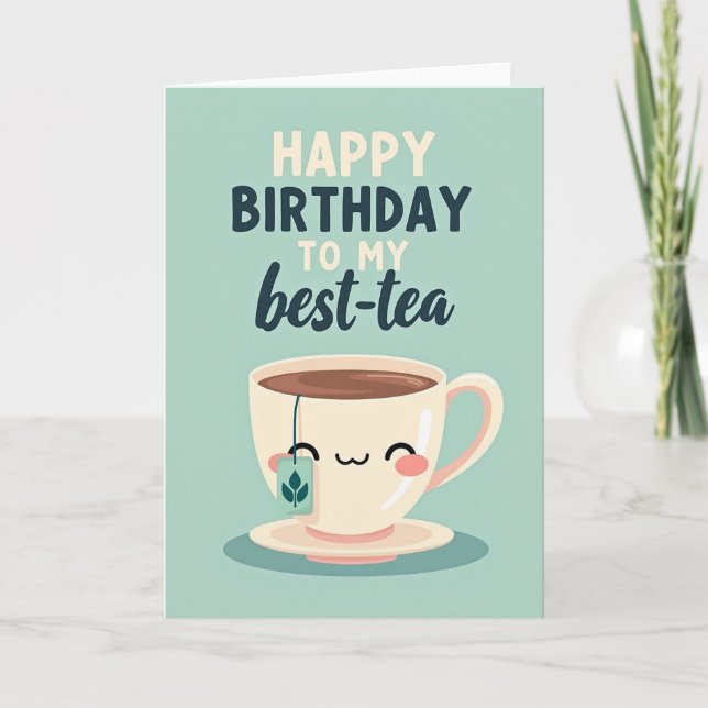 Tarjeta de cumpleaños de taza de té adorable (Anverso)