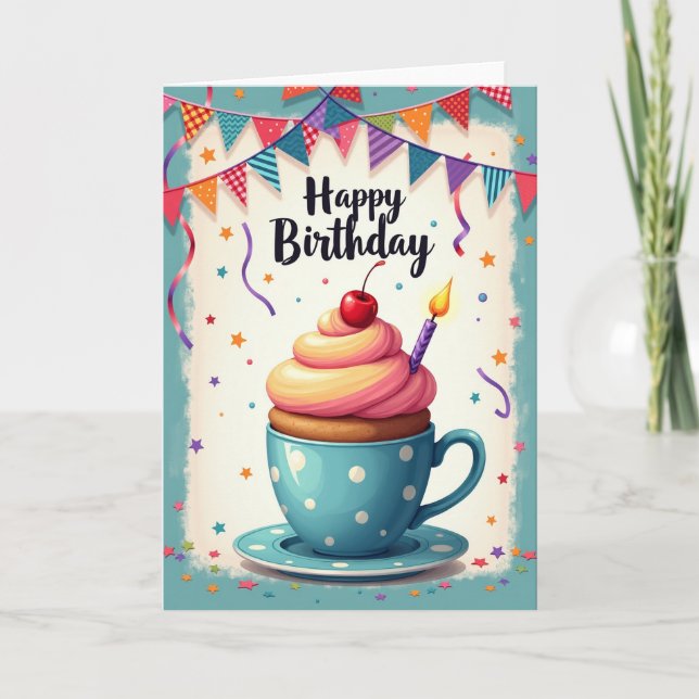 Tarjeta de cumpleaños de taza de té alegre (Anverso)