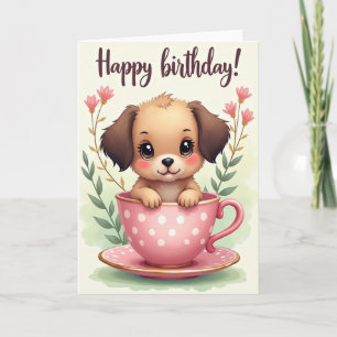 Tarjeta de cumpleaños de taza de té de cachorro du