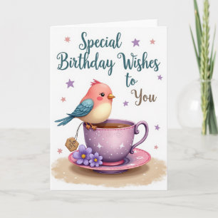 Tarjeta de cumpleaños de taza de té de lavanda