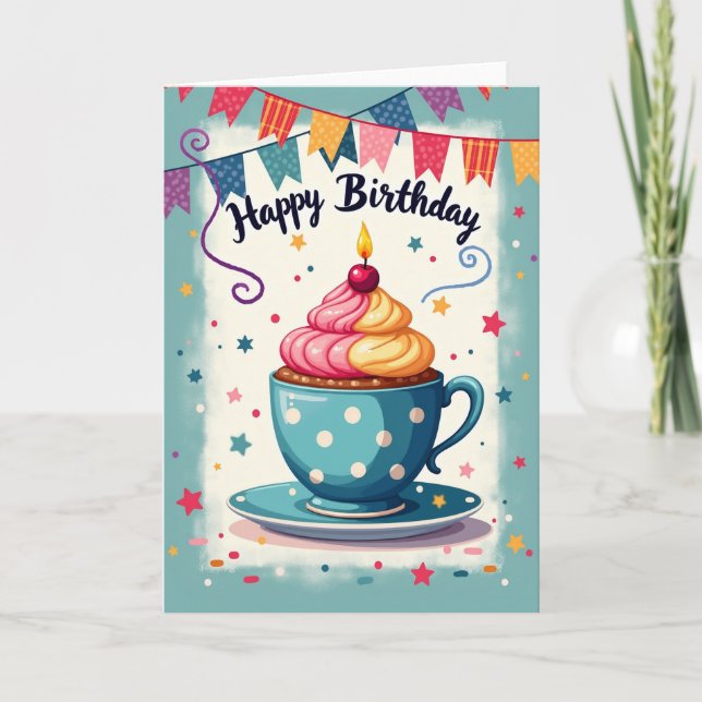Tarjeta de Cumpleaños de Taza de Té Feliz (Anverso)