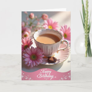 Tarjeta de cumpleaños de taza de té floral dulce