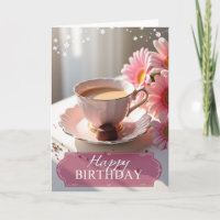 Tarjeta de cumpleaños de taza de té rosa elegante