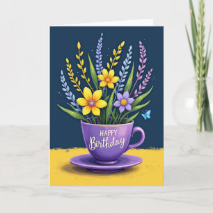 Tarjeta de cumpleaños de taza de té vibrante