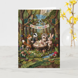 Tarjeta de cumpleaños de té de animales del bosque