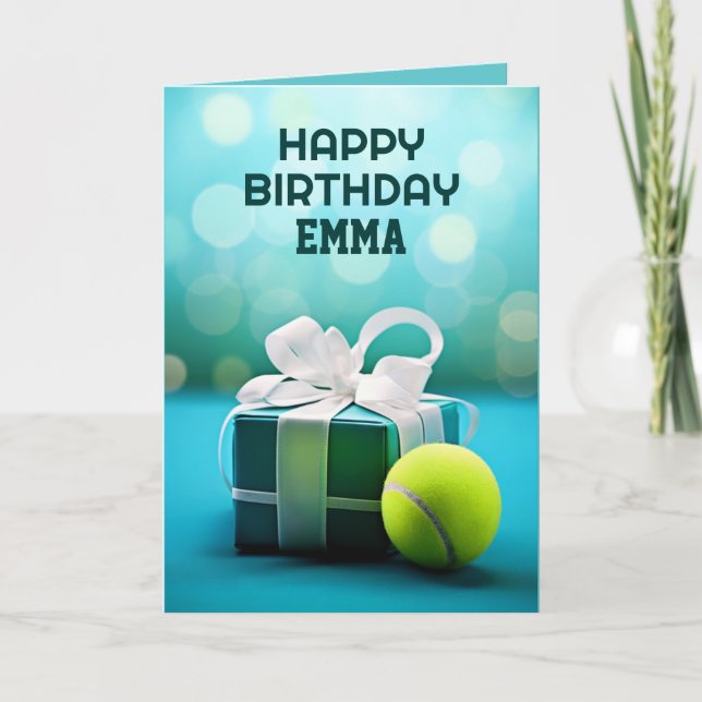Tarjeta de cumpleaños de tenis azul, personalizabl (Anverso)