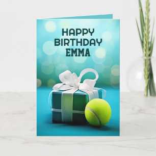 Tarjeta de cumpleaños de tenis azul, personalizabl