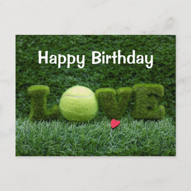 Tarjeta de cumpleaños de tenis con AMOR en hierba  (Anverso)