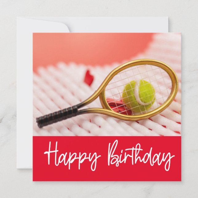 Tarjeta de cumpleaños de tenis con bola para jugad (Anverso)