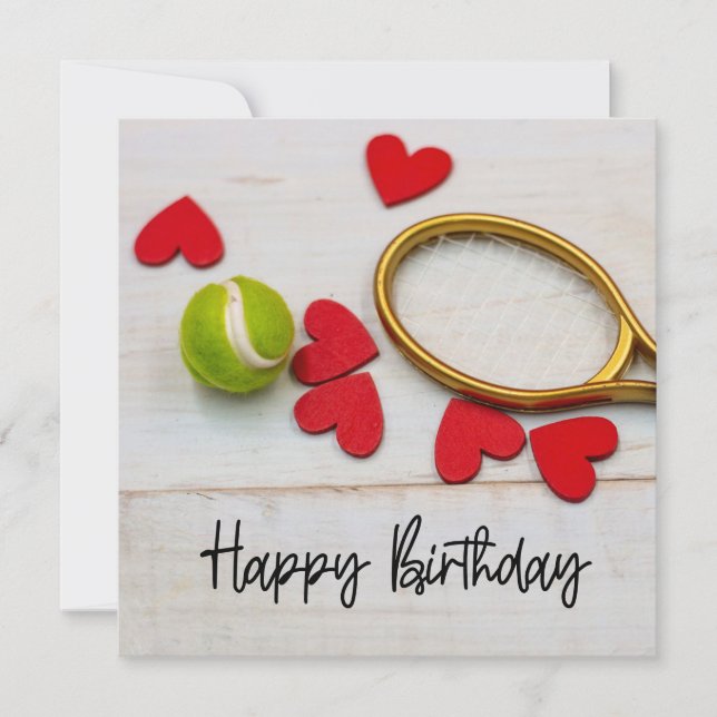 Tarjeta de cumpleaños de tenis con bola para jugad (Anverso)