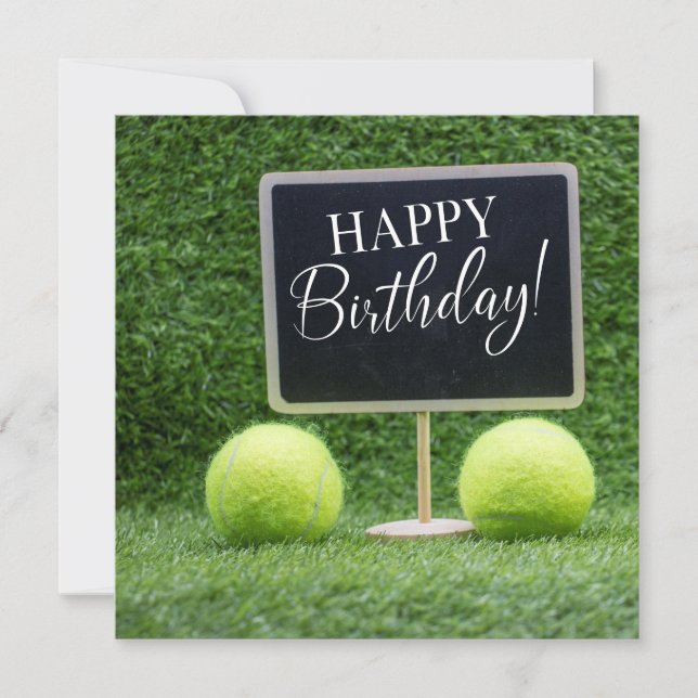 Tarjeta de cumpleaños de tenis con bolas para juga (Anverso)