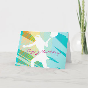 Tarjeta de cumpleaños de tenis con diseño de jugad