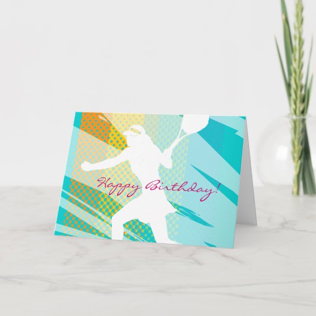 Tarjeta de cumpleaños de tenis con diseño de jugad (Anverso)