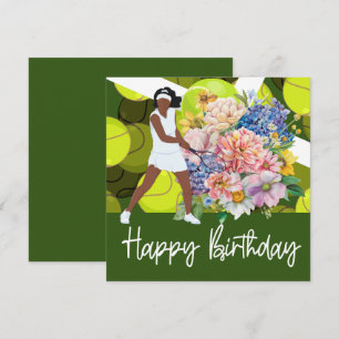 Tarjeta de cumpleaños de tenis con jugadora