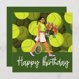 Tarjeta de cumpleaños de tenis con jugadora