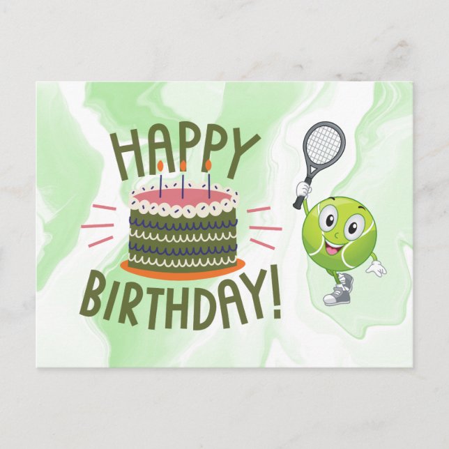 Tarjeta de cumpleaños de tenis con raqueta y pelot (Anverso)