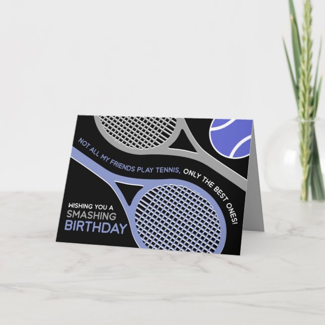 🎾 🖤 tarjeta de cumpleaños de tenis negra y púrpu (Anverso)