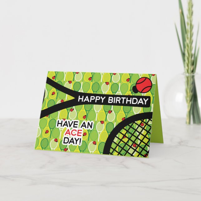 Tarjeta de cumpleaños de tenis, personalizable (Anverso)