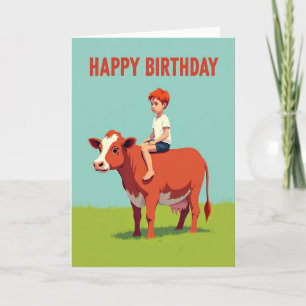 Tarjeta de cumpleaños de ternera para niño alegre