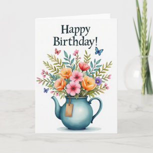 Tarjeta de cumpleaños de tetera elegante