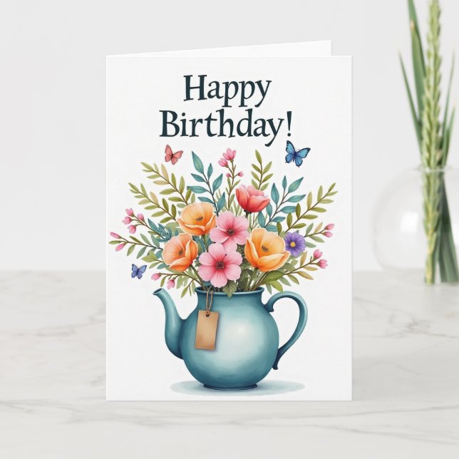 Tarjeta de cumpleaños de tetera elegante (Anverso)