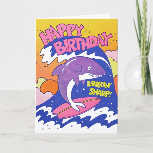 Tarjeta de Cumpleaños de Tiburón con Letra en Reli (Anverso)